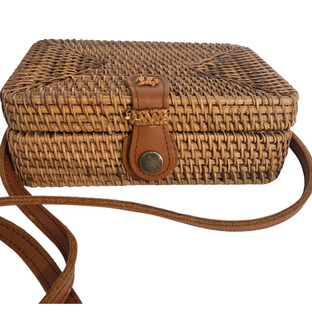 Wicker Rattan Straw Crossbody Shoulder Bag Picnic Purse Plaid Fabric Lined Boho